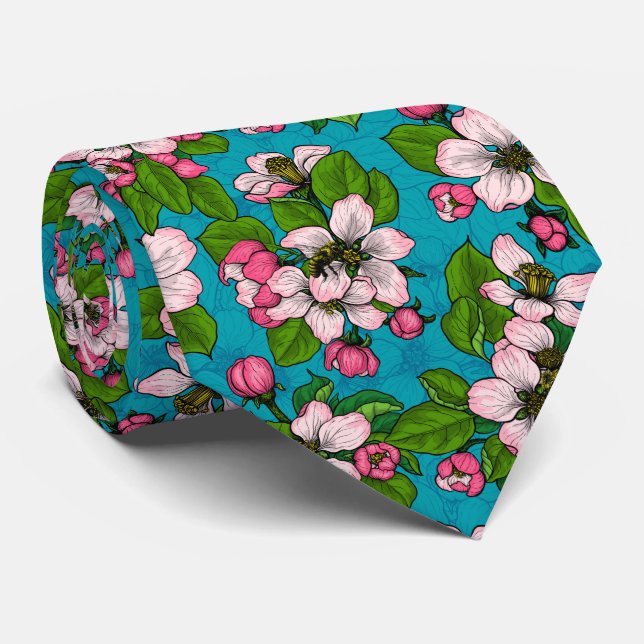 Apple blossom on turquoise tie (Rolled)