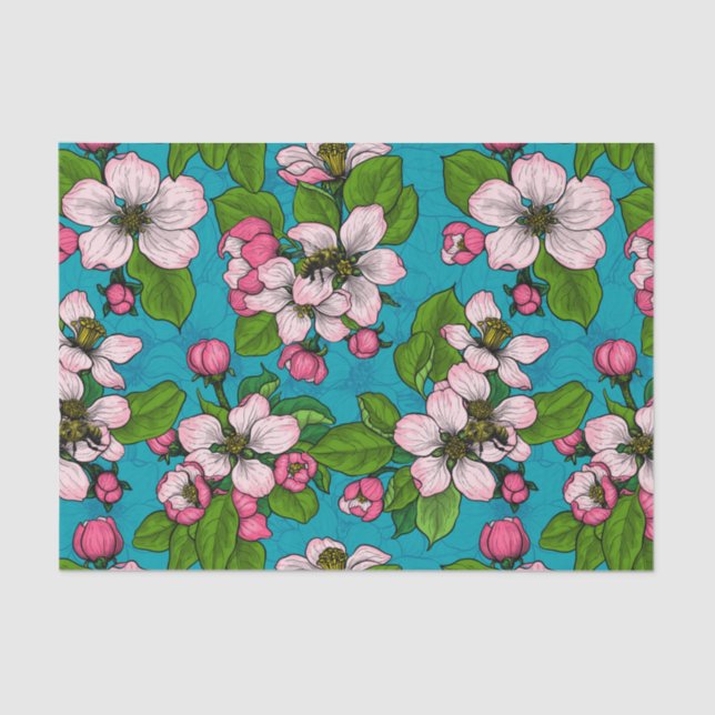 Apple blossom on turquoise tissue paper (Front)