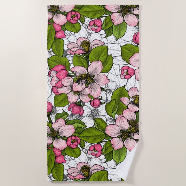 Apple blossom on white beach towel (Front)