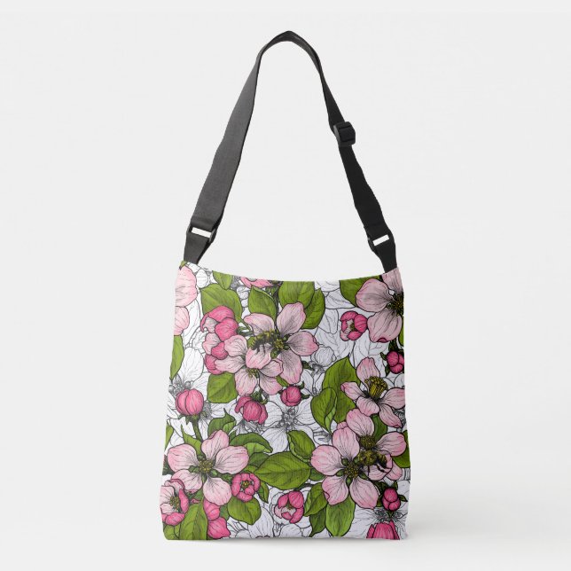 Apple blossom on white crossbody bag (Front)