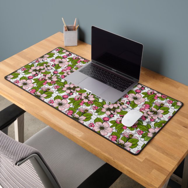 Apple blossom on white desk mat (Office 2)