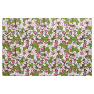 Apple blossom on white fabric