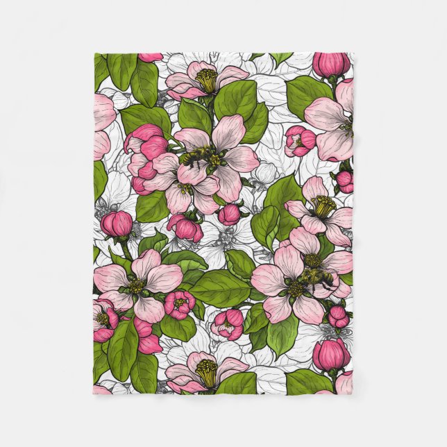 Apple blossom on white fleece blanket (Front)