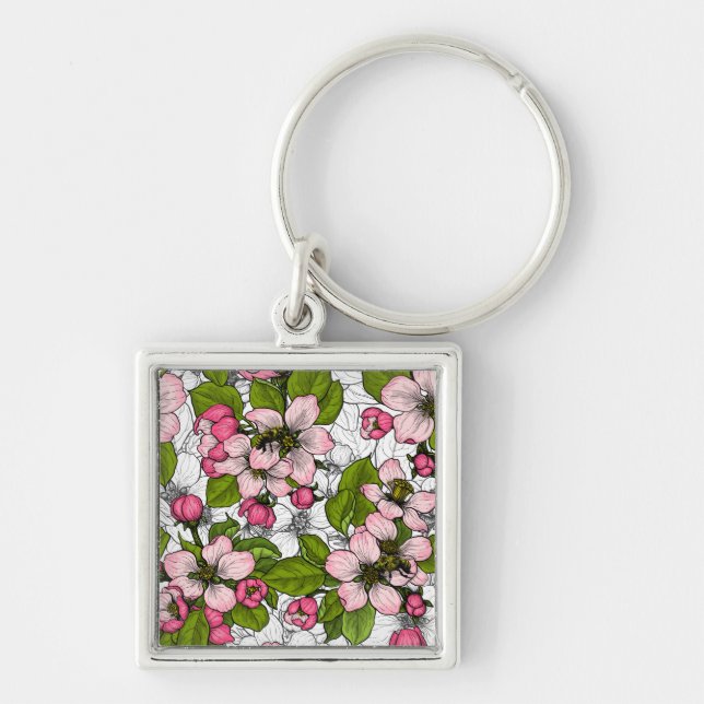 Apple blossom on white key ring (Front)