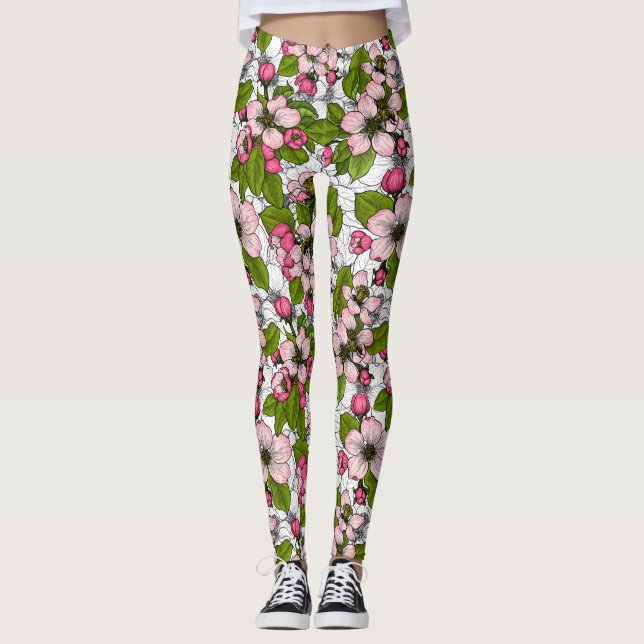 Apple blossom on white leggings (Front)