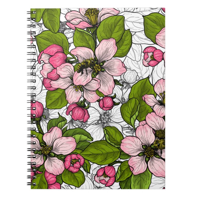 Apple blossom on white notebook (Front)