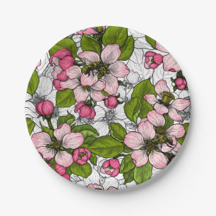 Apple blossom on white paper plate