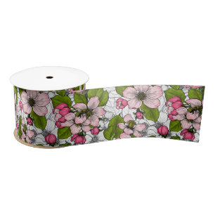 Apple blossom on white satin ribbon