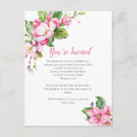 Apple Blossom Party Invitation Postcard<br><div class="desc">Lush pink and white apple blossoms with matching spring green leaves and rustic stems and branches. Perfect for a spring or summer party invitation. Personalise with your own information. If you need help with this invitation or for custom requests you need my help with, do not place this merchandise in...</div>