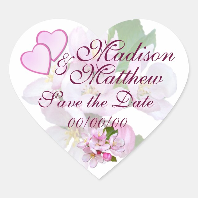 APPLE BLOSSOM ~ Save The Date ~ Heart Stickers (Front)