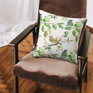 Apple Blossom Spring Birds Pattern Cushion