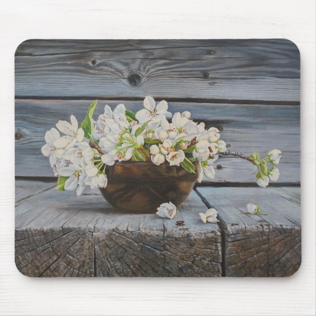 Apple Blossom Still Life – Original Fine Art Print Mouse Pad (Front)