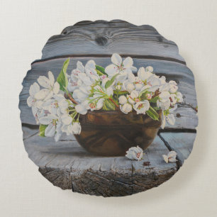 Apple Blossom Still Life – Original Fine Art Print Round Cushion