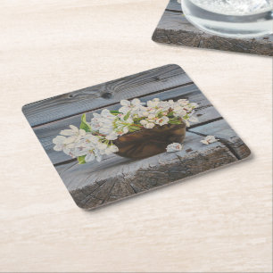 Apple Blossom Still Life – Original Fine Art Print Square Paper Coaster