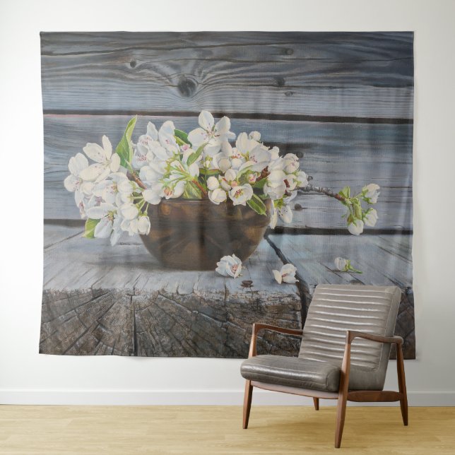 Apple Blossom Still Life – Original Fine Art Print Tapestry (In Situ (Horizontal))