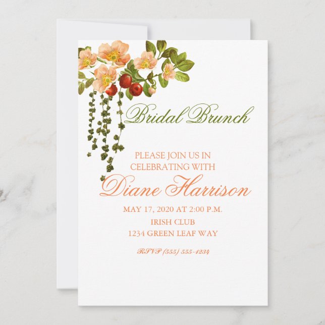Apple Blossom Watercolor Stems Bridal Shower Invitation (Front)