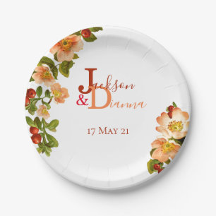 Apple Blossom Watercolor Stems Wedding Paper Plate