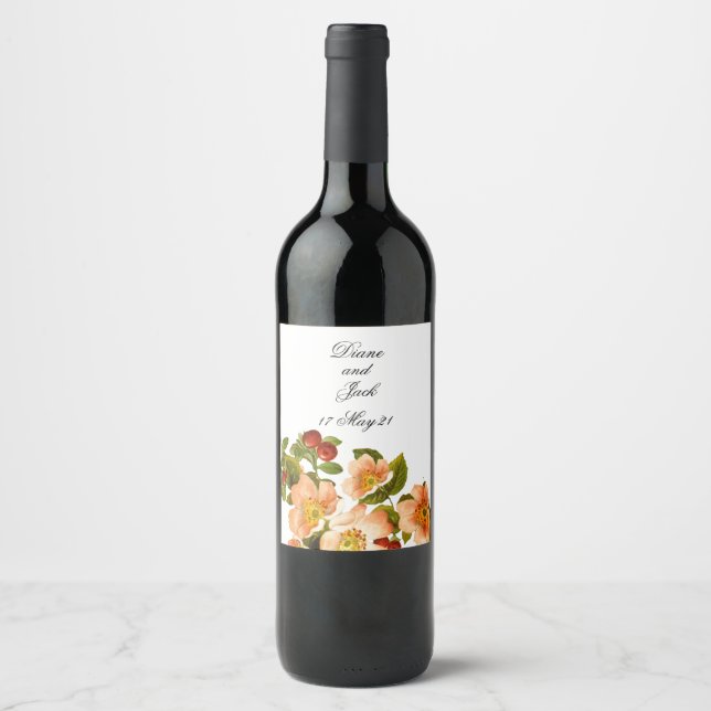 Apple Blossom Watercolor Stems Wedding Wine Label (Front)