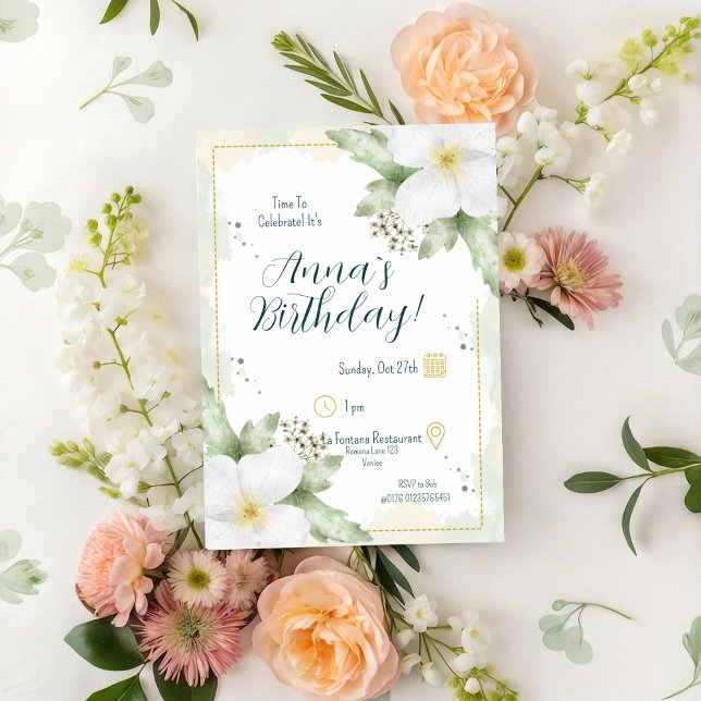 Apple Blossom Watercolour Florals Birthday Invitation (Creator Uploaded)