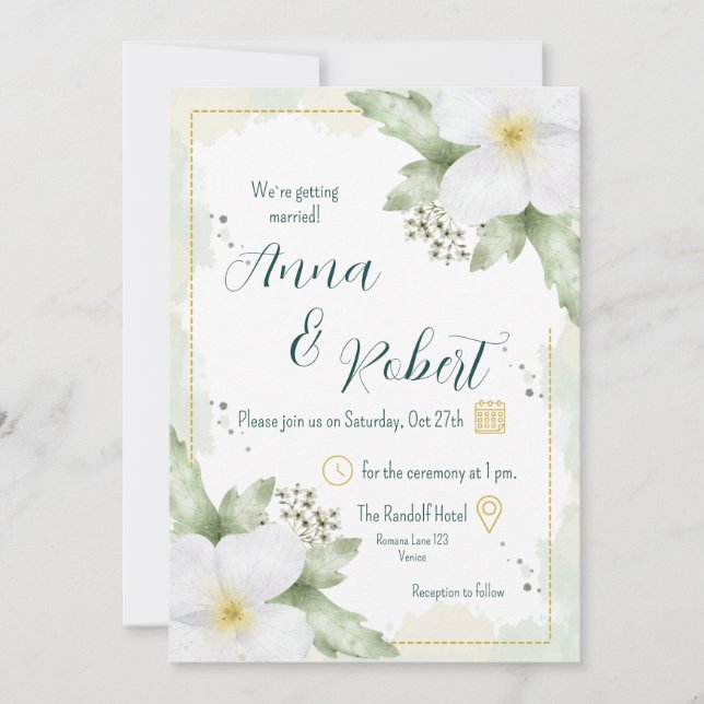Apple Blossom Watercolour Florals Wedding Invitation (Front)