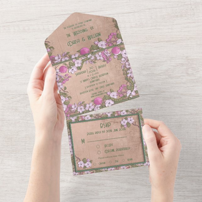 Apple blossom - Wedding Invitation all in one (Tearaway)