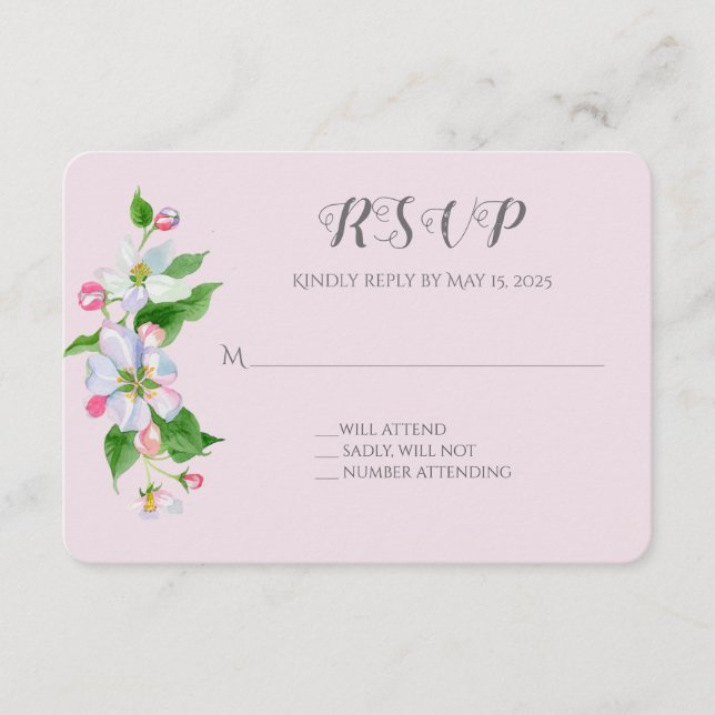 apple blossom wedding RSVP on pink Enclosure Card (Front)