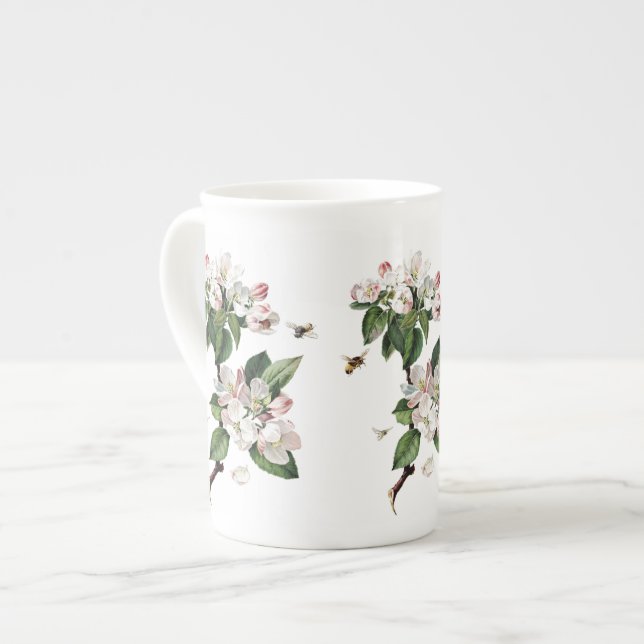 Apple Blossoms and Bees Bone China Mug (Front Left)
