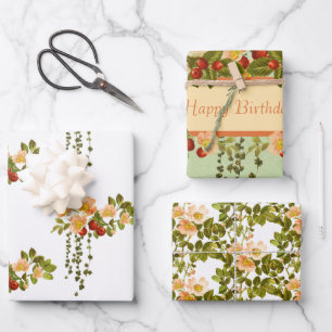 Apple Blossoms and Rosehips Assorted Wrapping Paper Sheet