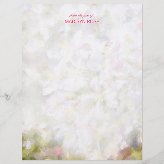 Apple Blossoms Botanical Painting Your Name Paper (Front)