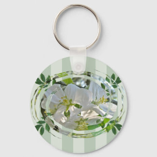 Apple Blossoms Green Stripes Keychain