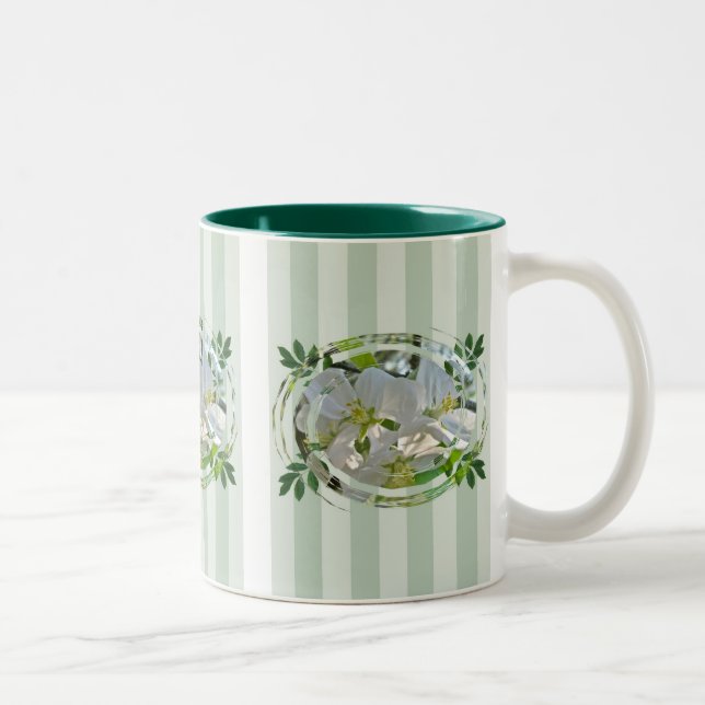 Apple Blossoms & Green Stripes Mug (Right)