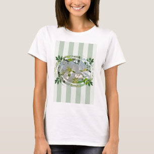 Apple Blossoms & Green Stripes Spaghetti T-Shirt