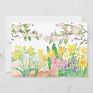 Apple Blossoms & Spring Flowers Illustration Thank You Card