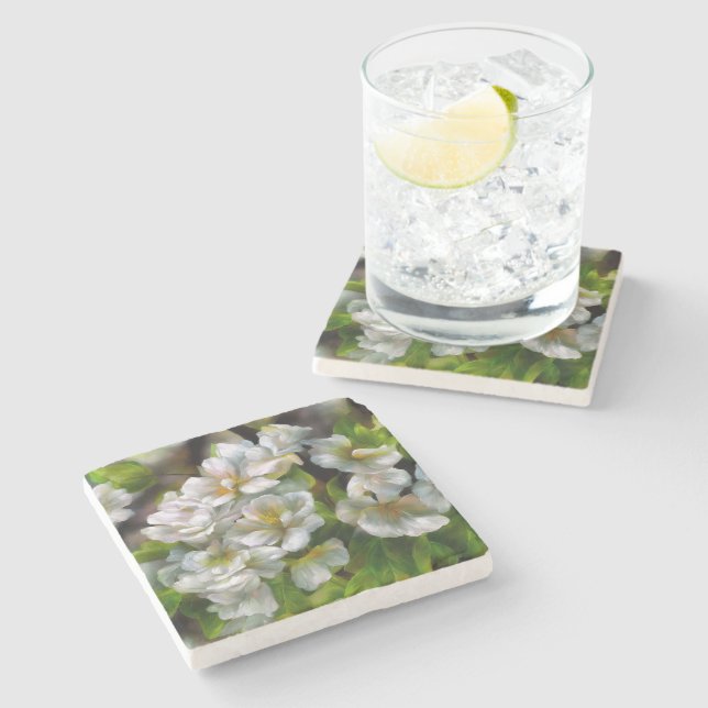 Apple Blossoms Stone Coaster (Side)