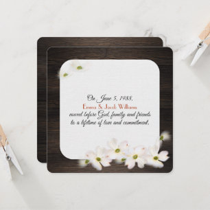 Apple Blossoms Vow Renewal On Dark Wood Invitation