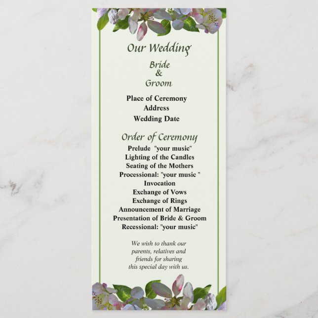 Apple Blossoms Wedding Program (Front)