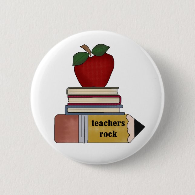 Apple, Books, Pencil Teachers Rock 6 Cm Round Badge (Front)