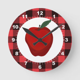 Apple Buffalo Plaid Kitchen Round Clock