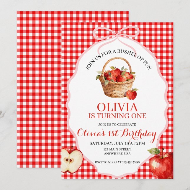 Apple Bushel of Fun 1st Birthday Invitation (Front/Back)