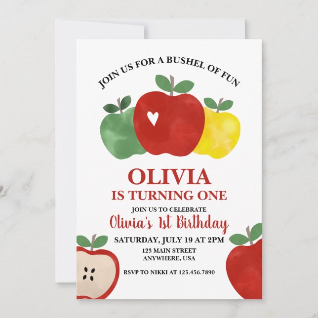 Apple Bushel of Fun 1st Birthday Invitation (Front)