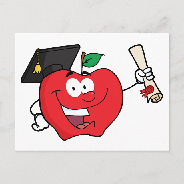 Apple Character  Graduate Holding A Diploma Announcement Postcard (Front)