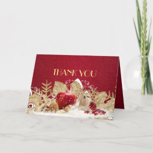 Apple Christmas Gold Snowflakes Thank you Card
