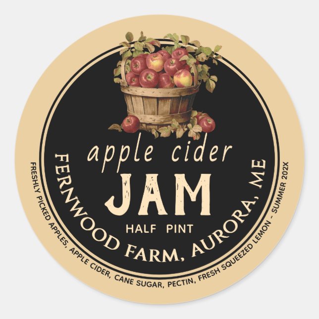 Apple Cider Jam Sauce Jelly Label Kraft Homemade  (Front)