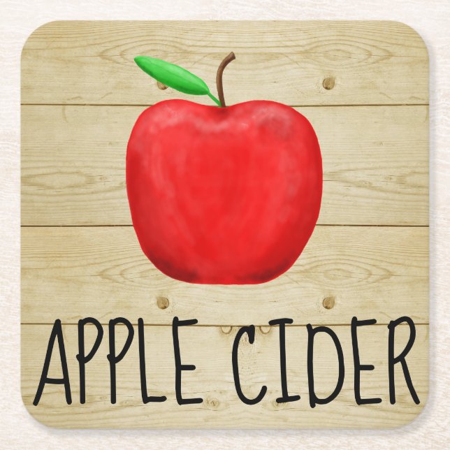 Apple Cider Red Apple Square Paper Coaster (Front)
