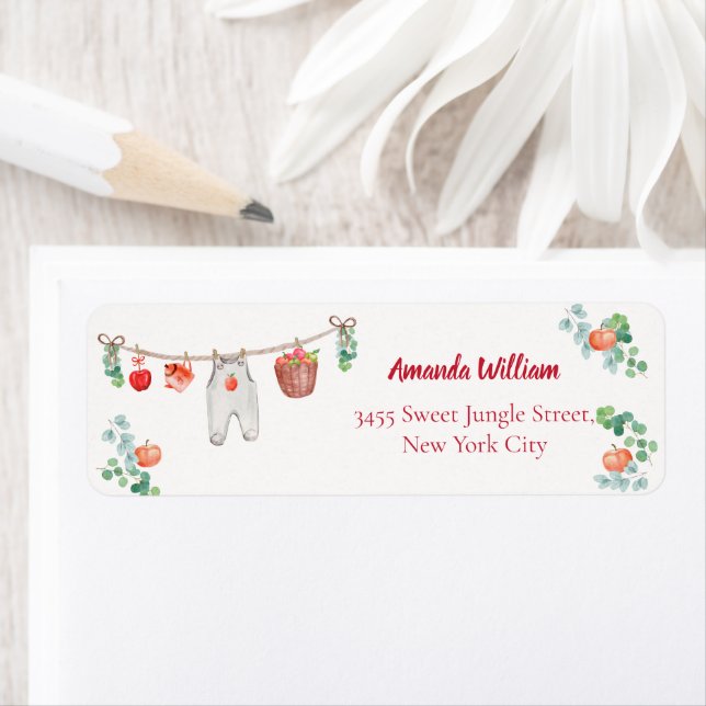 Apple Clothesline Baby Shower Return Address Label (Insitu)