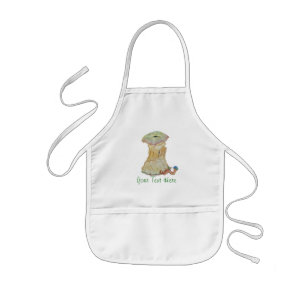 Apple core with funny maggot  in hat illustration kids apron