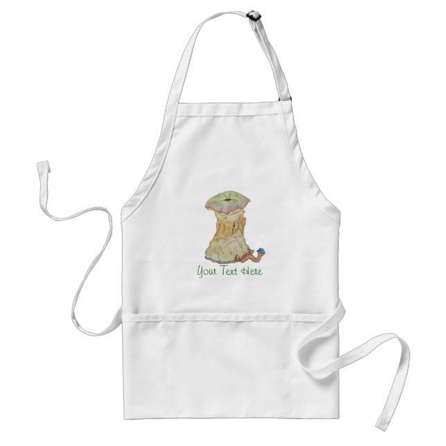 Apple core with funny maggot  in hat illustration standard apron (Front)