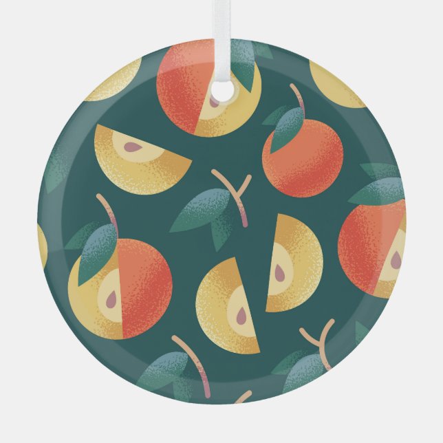 Apple Delight: Dark Green Seamless. Glass Tree Decoration (Front)