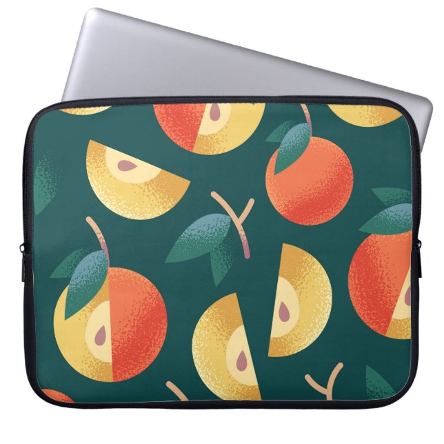 Apple Delight: Dark Green Seamless. Laptop Sleeve (Front)