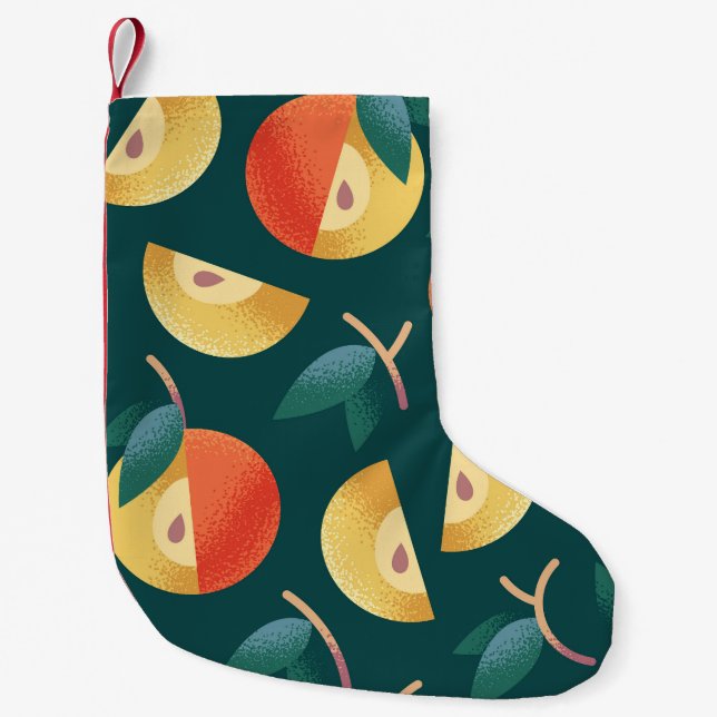 Apple Delight: Dark Green Seamless. Small Christmas Stocking (Front)